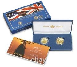 400e Anniversaire Du Mayflower Voyage Two-coin Gold Proof Set In Hand