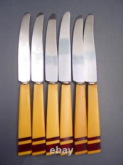 ART DECO ensemble de couteaux à fruits en BAKELITE bicolore, couverts bauhaus des années 1920 en catalin lucit