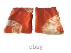 Africain Bogolan Textile Mud Cloth Orange & White 40 Par 60 Ensemble De Deux