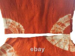Africain Bogolan Textile Mud Cloth Orange & White 40 Par 60 Ensemble De Deux