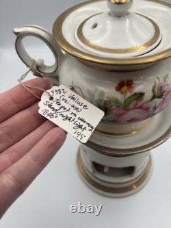 Ancienne Veilleuse Tisanière en Porcelaine de Paris Floral en Or Français