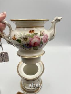 Ancienne Veilleuse Tisanière en Porcelaine de Paris Floral en Or Français