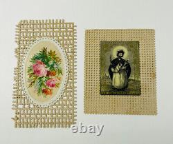 Antique Ensemble De Deux 2 Cartes De Prière Catholique Religieux Collector Paper Dentelle 1