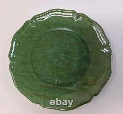 Assiette en poterie d’art Biot française, lot de 2, émail vert, style rustique campagnard, artisanat, France, 8
