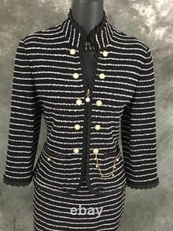 BEAU ensemble jupe en tricot multicolore bleu noir rose perle de la collection St John taille 4