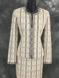 BELLE collection St John tricot jaune blanc noir veste jupe taille 2