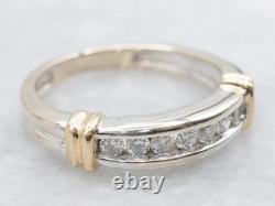 Bague de mariage en or 14K bicolore avec diamants sertis en channel, bague d'anniversaire empilable Bague de mariage en or 14K bicolore avec diamants sertis en channel, bague d'anniversaire empilable