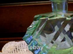 Bohemian Vintage Cristal Set Deux Bouteilles De Parfum Vert Tchécoslovaquie