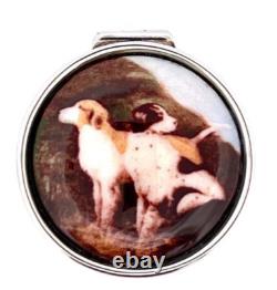 Boîte à pilules en argent sterling 925 poinçonnée en forme de deux chiens avec émail peint à la main