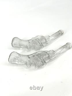 Bouteilles en verre revolver des années 1920, ensemble de deux, antique, stockage de bonbons et de liqueurs.