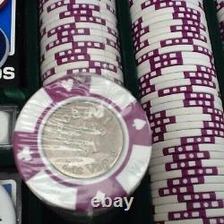 CASINO JACKPOT LAS VEGAS Ensemble complet de 500 jetons de poker en espèces dans une mallette RARE