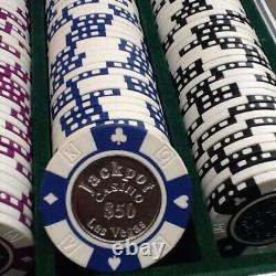 CASINO JACKPOT LAS VEGAS Ensemble complet de 500 jetons de poker en espèces dans une mallette RARE