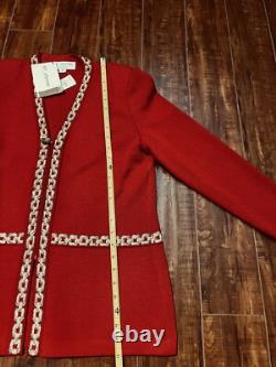 COLLECTION ST. JOHN Cardigan et Jupe Tricot Rouge Russe Or Taille 4