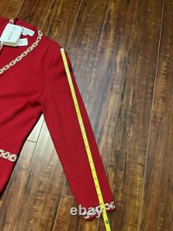 COLLECTION ST. JOHN Cardigan et Jupe Tricot Rouge Russe Or Taille 4