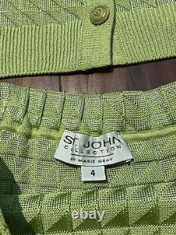 COLLECTION ST. JOHN Ensemble de cardigan et jupe en tricot Tropic Lime Taille 4 / Petite