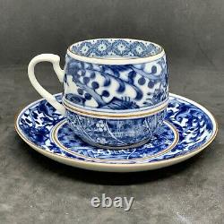 Ching-te-chen Blue & White Chine. Ensemble De Thé Pour Deux. 3 Assiettes, 2 Sauces Et 2 Tasses