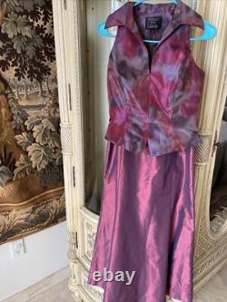 Collection Carmen Marc Valvo Ensemble 2 pièces Haut & Jupe Longue A-Line en Soie Taille 4 Neuf