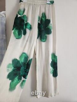 Collection Co-ord ZARA Ensemble Chemise Fluide & Pantalon Pyjama Floral Écru/Vert Taille L NW