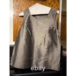 Collection Oscar de la Renta Manteau long matelassé en soie et ensemble haut sans manches gris S