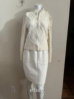 Collection ST JOHN Costume 2PC Santana Tricot Crème Veste Zippée Complète & Ensemble Jupe 6 8