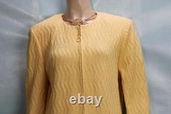 Collection ST JOHN Jupe et veste jaunes taille L XL 12 14 ensemble 2 pièces crochet avec œillets