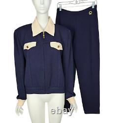 Collection ST. JOHN Marie Gray Ensemble 2 pièces M/10 Veste tricot bleu marine Pantalon à enfiler
