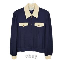 Collection ST. JOHN Marie Gray Ensemble 2 pièces M/10 Veste tricot bleu marine Pantalon à enfiler