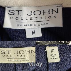 Collection ST. JOHN Marie Gray Ensemble 2 pièces M/10 Veste tricot bleu marine Pantalon à enfiler