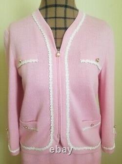 Collection ST. JOHN Marie Gray Veste tricot zippée rose femme Taille 4 + Costume jupe 2