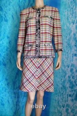 Collection ST. JOHN Veste Jupe Rose Verte L 10 12 Ensemble 2 pièces Multicolore Franges