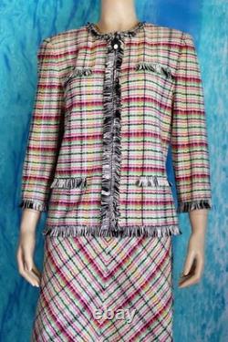 Collection ST. JOHN Veste Jupe Rose Verte L 10 12 Ensemble 2 pièces Multicolore Franges