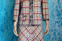 Collection ST. JOHN Veste Jupe Rose Verte L 10 12 Ensemble 2 pièces Multicolore Franges