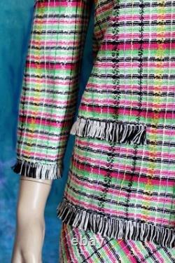 Collection ST. JOHN Veste Jupe Rose Verte L 10 12 Ensemble 2 pièces Multicolore Franges