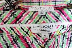 Collection ST. JOHN Veste Jupe Rose Verte L 10 12 Ensemble 2 pièces Multicolore Franges
