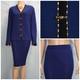 Collection St. John Veste Bleue Jupe Xl 14 16 Ensemble 2 Pi&egrave;ces Boutons Dor&eacute;s Bordure Noire