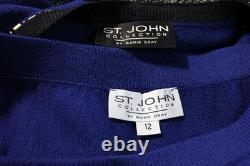 Collection ST. JOHN Veste bleue Jupe XL 14 16 Ensemble 2 pièces Boutons dorés Bordure noire