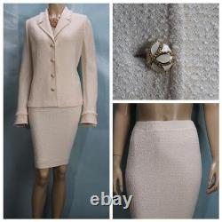 Collection ST. JOHN Veste et jupe blanc cassé taille L 10 12 costume 2 pièces boutons bordure à franges