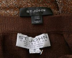 Collection ST JOHN Veste et jupe en maille marron, ensemble 2 pièces taille L 12 10, crème et noir, col chemise
