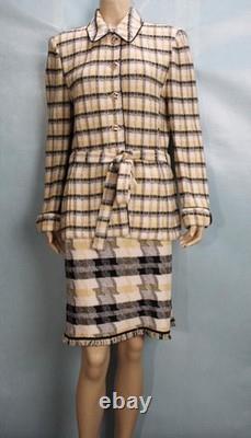 Collection ST. JOHN Veste et jupe jaune et blanche, taille L, costume 2 pièces, poches, ceinture, taille 10 8 2pc<br/>