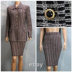 Collection ST. JOHN Veste et jupe noire et blanche L 10 12 tailleur 2 pièces boutons dorés à carreaux