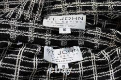 Collection ST. JOHN Veste et jupe noire et blanche L 10 12 tailleur 2 pièces boutons dorés à carreaux