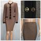 Collection St John Veste Et Jupe Or Beige Xll 16 18 Costume 2 Pi&egrave;ces Boutons Bordure Noire