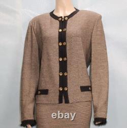 Collection ST JOHN Veste et jupe or beige XLL 16 18 costume 2 pièces boutons bordure noire