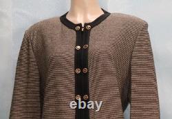 Collection ST JOHN Veste et jupe or beige XLL 16 18 costume 2 pièces boutons bordure noire