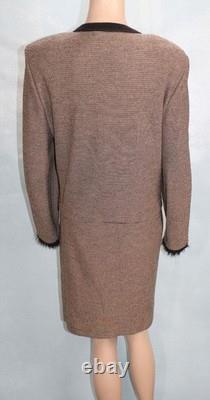 Collection ST JOHN Veste et jupe or beige XLL 16 18 costume 2 pièces boutons bordure noire