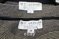 Collection ST JOHN Veste et jupe or beige XLL 16 18 costume 2 pièces boutons bordure noire