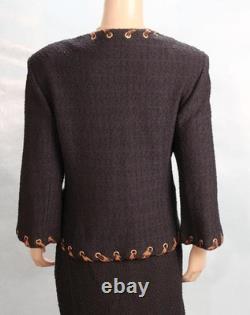 Collection ST. JOHN Veste noire Jupe Taille L 12 10 Ensemble 2 pièces bordure en soie marron