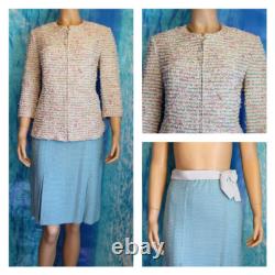 Collection ST. JOHN en maille veste et jupe bleu crème L 10 12 ensemble 2 pièces multicolore