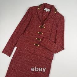 Collection St John Ensemble 2 Pièces Jupe en Tweed Boucle Rouge Veste en Suède Dorée Taille 4