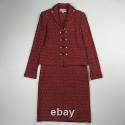 Collection St John Ensemble 2 Pièces Jupe en Tweed Boucle Rouge Veste en Suède Dorée Taille 4